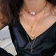 Trendy Geometric Key Snake Pendant Chain Necklace Multi-layer Color Rice Beaded Pearl Necklace