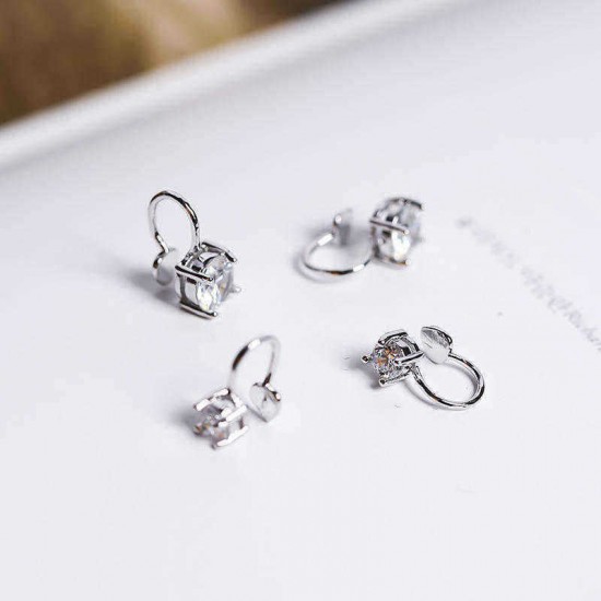 Trendy Geometric Zircon No Piercing Clip Earrings Elegant Earring Gift for Women