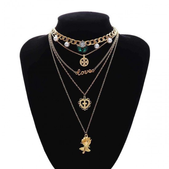 Trendy Gold Multi-layer Necklace Metal Alloy Long Necklace For Fashion Women