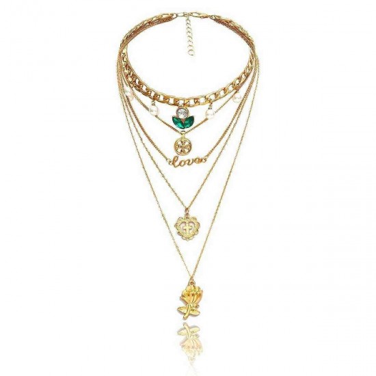 Trendy Gold Multi-layer Necklace Metal Alloy Long Necklace For Fashion Women