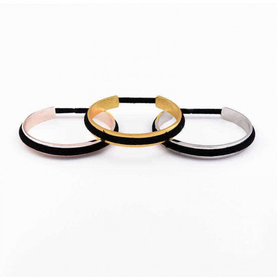 Trendy Hair Tie Bracelet Gold Silver Color Black Rope Open Cuff Bracelets for Women