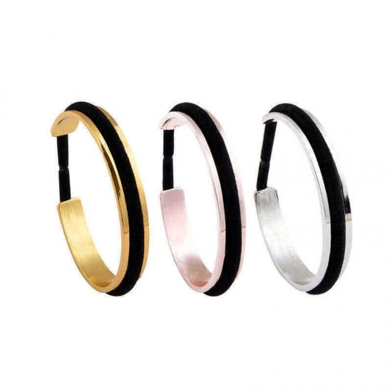 Trendy Hair Tie Bracelet Gold Silver Color Black Rope Open Cuff Bracelets for Women