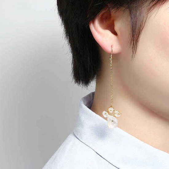 Trendy Irregular 18K Golden Earrings White Shell Rhinestones Ear Drop Earring for Women