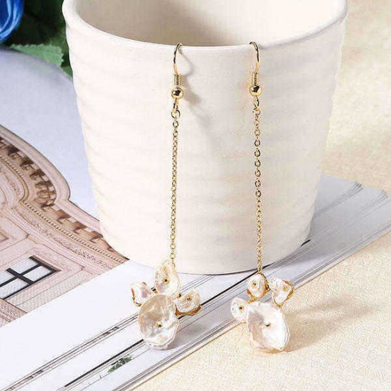 Trendy Irregular 18K Golden Earrings White Shell Rhinestones Ear Drop Earring for Women