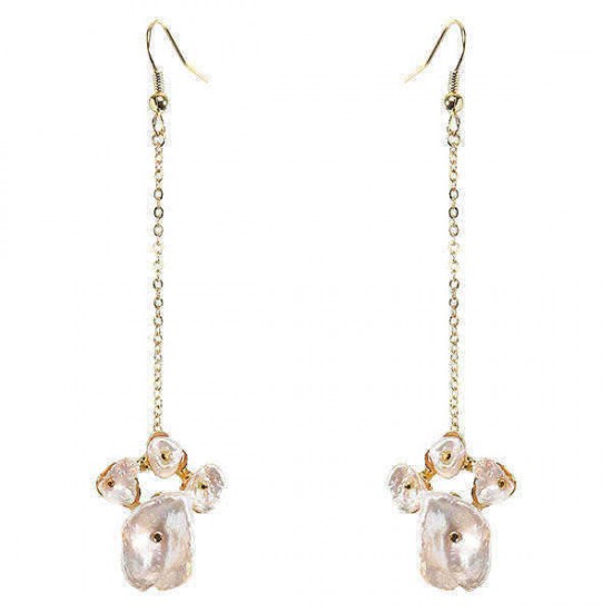 Trendy Irregular 18K Golden Earrings White Shell Rhinestones Ear Drop Earring for Women