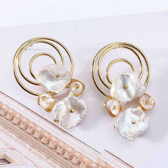 Trendy Irregular White Shell Earring Geometric 18K Gold Earrings for Women Gift