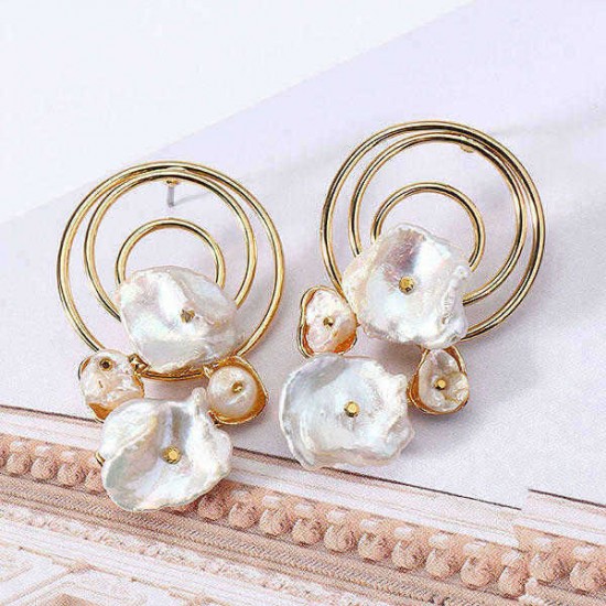 Trendy Irregular White Shell Earring Geometric 18K Gold Earrings for Women Gift