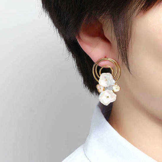 Trendy Irregular White Shell Earring Geometric 18K Gold Earrings for Women Gift