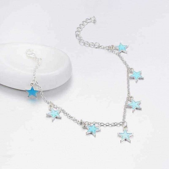 Trendy Luminous Blue Star Anklet Foot Chain Barefoot Sandal Beach Jewelry Bracelet Gift for Women