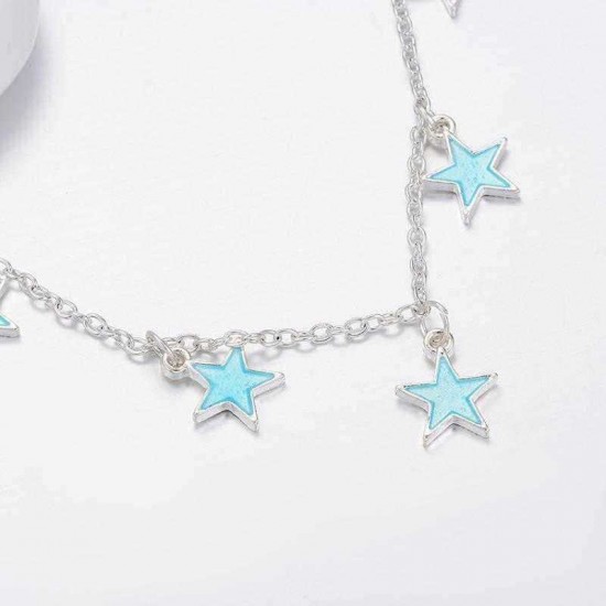 Trendy Luminous Blue Star Anklet Foot Chain Barefoot Sandal Beach Jewelry Bracelet Gift for Women