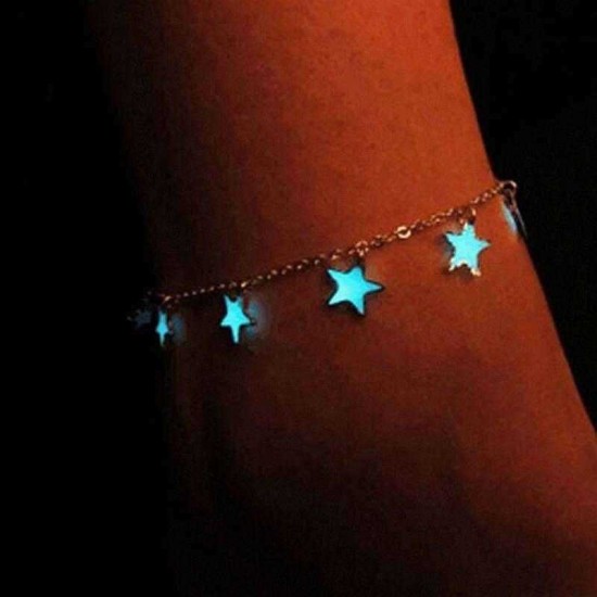 Trendy Luminous Blue Star Anklet Foot Chain Barefoot Sandal Beach Jewelry Bracelet Gift for Women