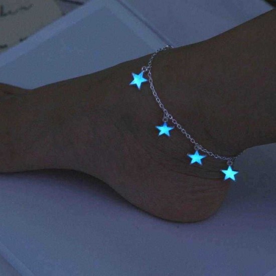 Trendy Luminous Blue Star Anklet Foot Chain Barefoot Sandal Beach Jewelry Bracelet Gift for Women