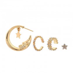 Trendy Moon Star Stud Earrings Kit Rhinestone Alloy Earring Set Women Jewelry