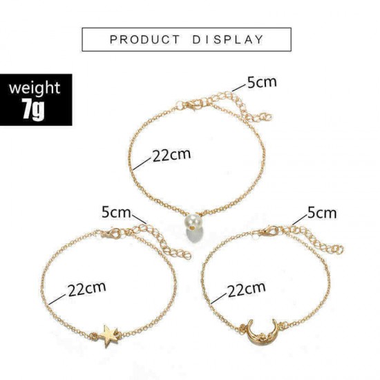 Trendy Multi-layer Anklet Moon Star Pearl Pendant Chain Anklet Bohemian Jewelry for Women