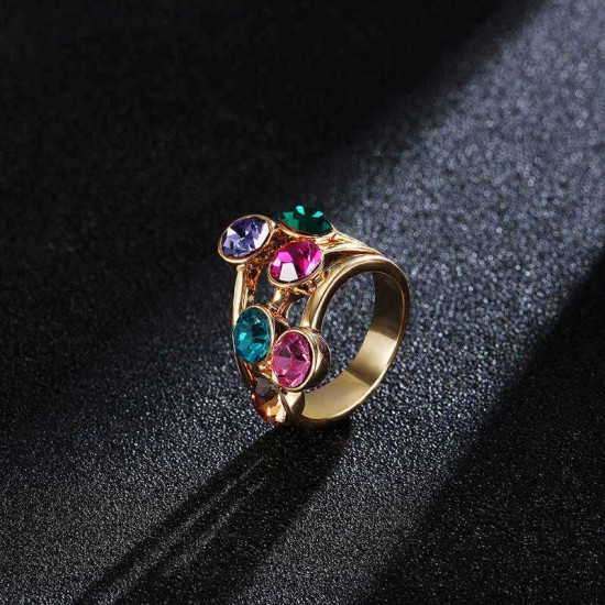 Trendy Multicolor Rhinestones Gold Plated Gift Party Women Ring