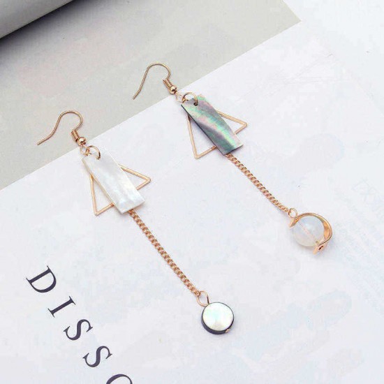 Trendy Natural Shell Crystal Asymmetric Geometry Earrings No Ear Pierced for Women