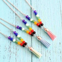 Trendy Natural Stone Colorful Buddha Beads Tassel Pendant Long Necklace for Women