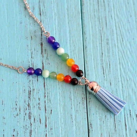 Trendy Natural Stone Colorful Buddha Beads Tassel Pendant Long Necklace for Women