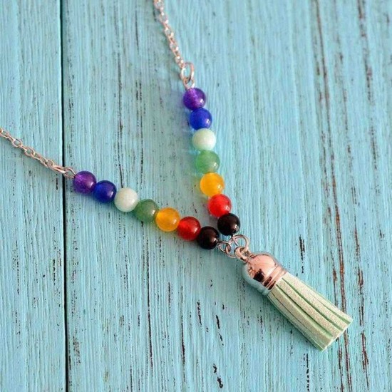 Trendy Natural Stone Colorful Buddha Beads Tassel Pendant Long Necklace for Women