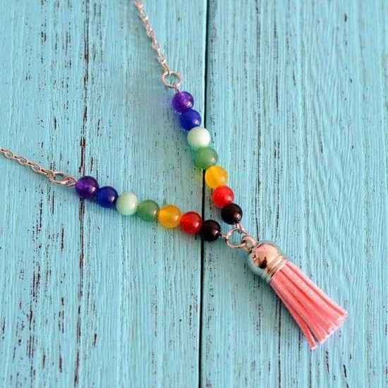 Trendy Natural Stone Colorful Buddha Beads Tassel Pendant Long Necklace for Women