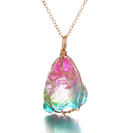 Trendy Natural Stone Gold Line Necklace Colorful Handmade Crystal Charm Necklace for Women