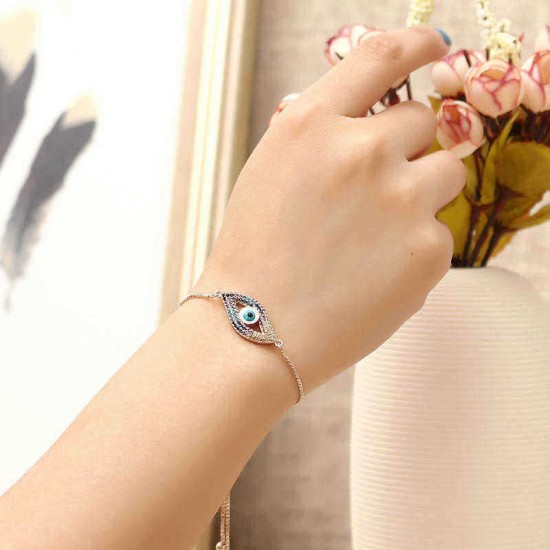 Trendy New Evil Eye Shape Adjustable Metal Zircon Bracelet Unisex Jewelry