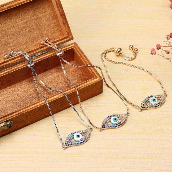 Trendy New Evil Eye Shape Adjustable Metal Zircon Bracelet Unisex Jewelry