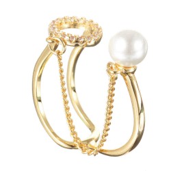 Trendy Open End Ring 18K Gold Plated Zirconia Round Pearl Ring for Women