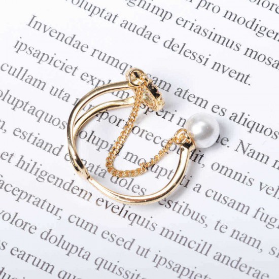 Trendy Open End Ring 18K Gold Plated Zirconia Round Pearl Ring for Women