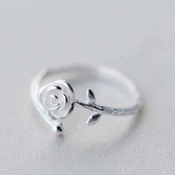 Trendy Open Finger Ring 925 Silver Rose leaves Plants Simple Adjustable Size Rings Jewelry for Women