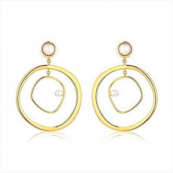 Trendy Pearl Geometric Round Shape Drop Earring Gold Plated Women Earrings