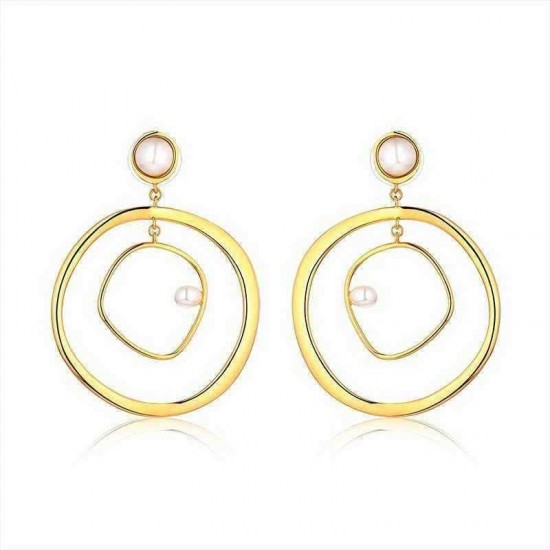 Trendy Pearl Geometric Round Shape Drop Earring Gold Plated Women Earrings