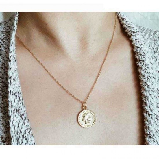 Trendy Queen Head Coin Necklace Gold Pendant Clavicle Necklace For Women