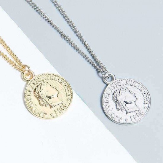 Trendy Queen Head Coin Necklace Gold Pendant Clavicle Necklace For Women