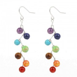 Trendy Rainbow Stones Zinc Alloy Colorful Yoga Bead Dangle Earrings for Women