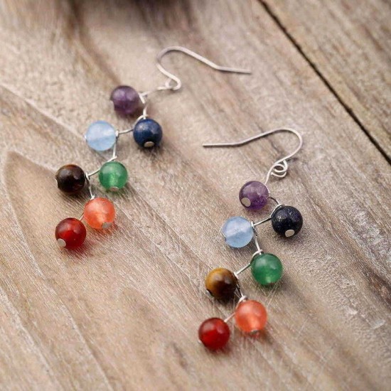 Trendy Rainbow Stones Zinc Alloy Colorful Yoga Bead Dangle Earrings for Women