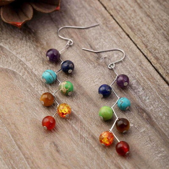 Trendy Rainbow Stones Zinc Alloy Colorful Yoga Bead Dangle Earrings for Women