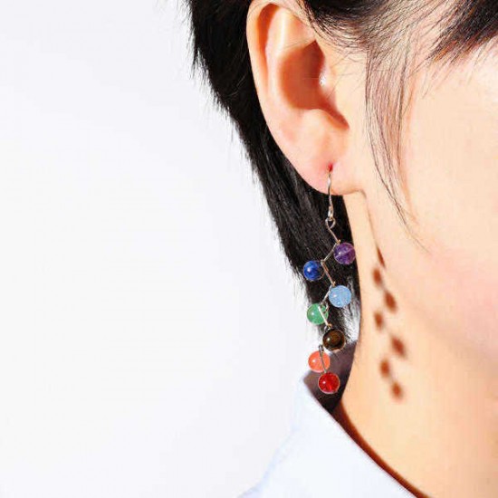 Trendy Rainbow Stones Zinc Alloy Colorful Yoga Bead Dangle Earrings for Women