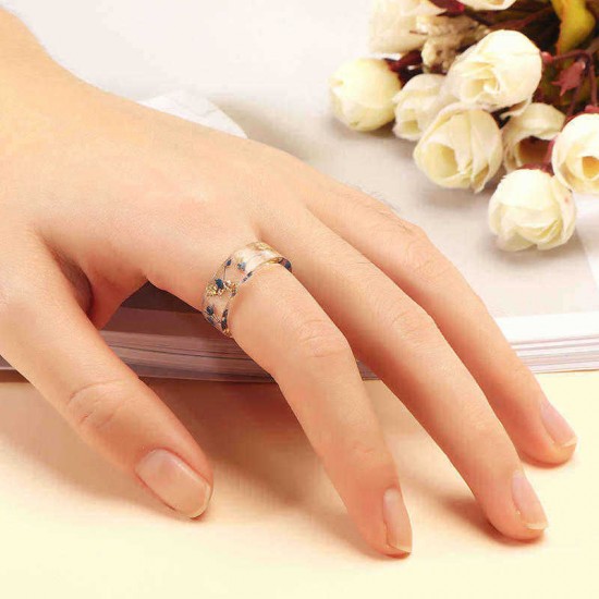 Trendy Resin Flower Invitation Ring Creative Dried Flower Manual Women Finger Rings