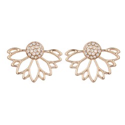 Trendy Rhinestone Earring Hollow Lotus Double Side Ear Stud for Women