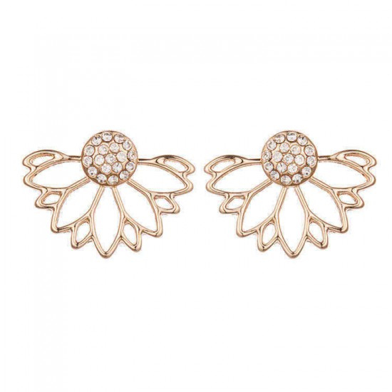 Trendy Rhinestone Earring Hollow Lotus Double Side Ear Stud for Women