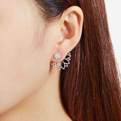 Trendy Rhinestone Earring Hollow Lotus Double Side Ear Stud for Women