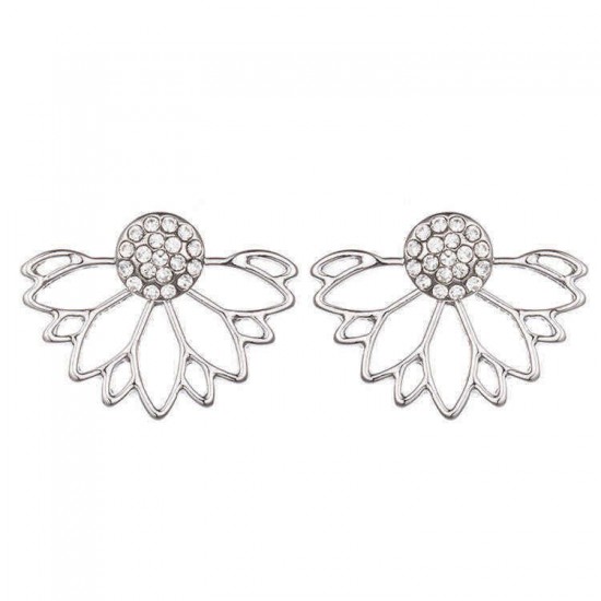 Trendy Rhinestone Earring Hollow Lotus Double Side Ear Stud for Women