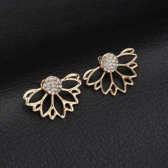 Trendy Rhinestone Earring Hollow Lotus Double Side Ear Stud for Women