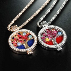 Trendy Rhinestone Fragrance Necklace Life Tree Essential Oil Necklace For Women