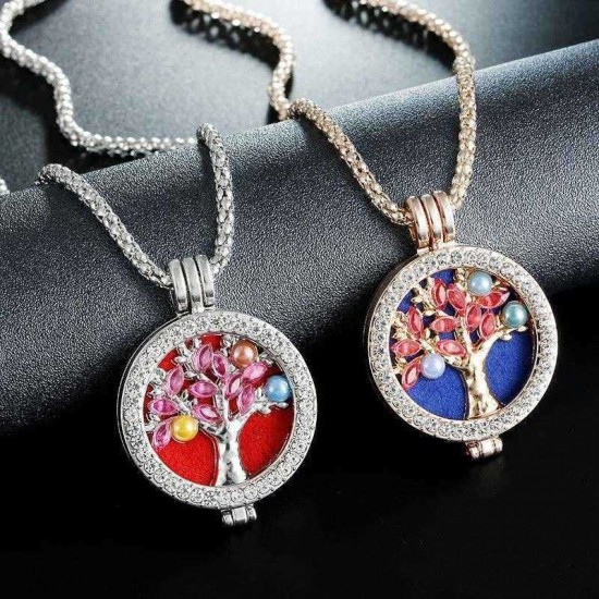 Trendy Rhinestone Fragrance Necklace Life Tree Essential Oil Necklace For Women