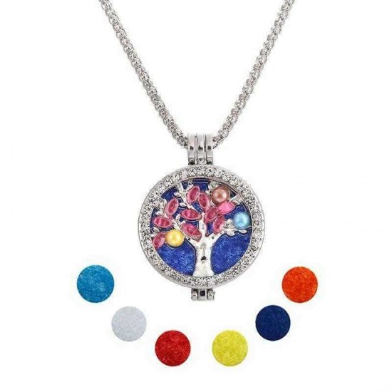 Trendy Rhinestone Fragrance Necklace Life Tree Essential Oil Necklace For Women