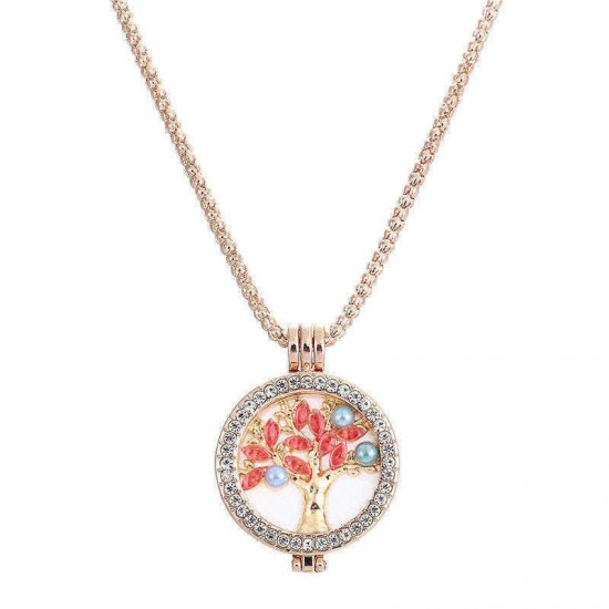 Trendy Rhinestone Fragrance Necklace Life Tree Essential Oil Necklace For Women