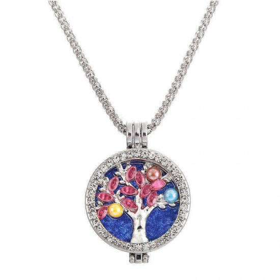 Trendy Rhinestone Fragrance Necklace Life Tree Essential Oil Necklace For Women