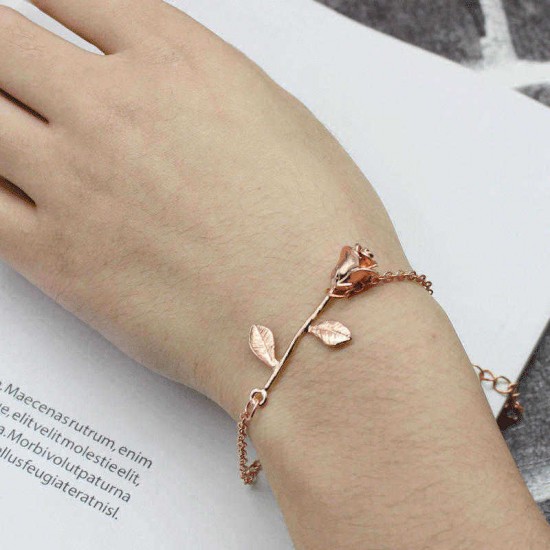 Trendy Rose Gold Silver Plated Flower Chain Bracelets for Women